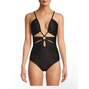 Time And Tru Women’s One Piece Swimsuit Cut Out Black/Gold 	 NWT Size L 12-14